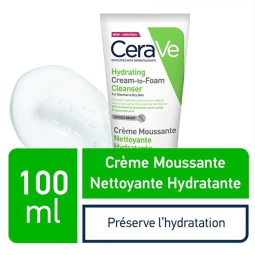 CeraVe Crème Moussante Nettoyante Hydratante Peau Normale à Sèche 100ml