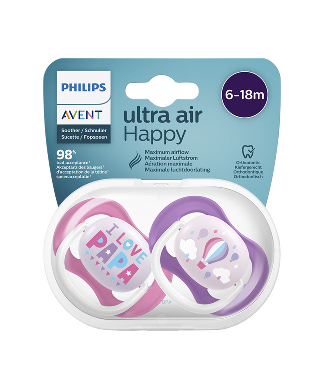 AVENT 2 Sucettes ULTRA Air Happy Filles 6-18 Mois - Citymall