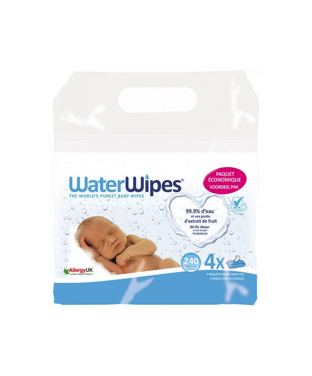 WaterWipes Pack Lingettes bébé 4×60 unités - Citymall