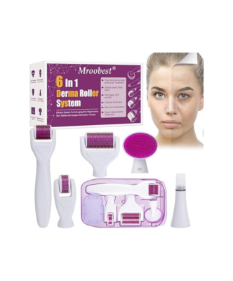 Mroobest Dermaroller Visage 6 En 1 Derma Roller Kit pour Régénération de Peau