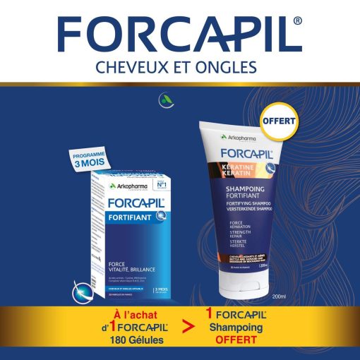 Forcapil Cheveux Et Ongles – 180 Gelules = 1 Shampooing OFFERT